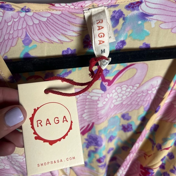 RAGA Nude Floral Wing Print Open Sleeve Mini‎ Dress Boho - Picture 7 of 8